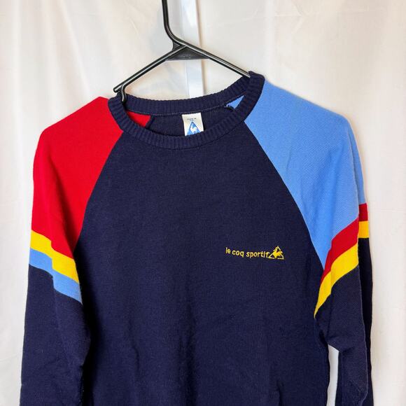 VTG Le Coq Sportif Colorblock Crewneck Sweater Made in UK 40” US M Retro Stripe - Picture 3 of 7